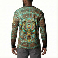 Horus Eye of Ra Button Sweatshirt Golden Falcon Ancient Egyptian Symbol in Futuristic