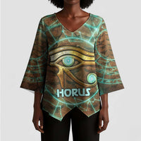 Horus Eye of Ra Kimono Sleeve Blouse Golden Falcon Ancient Egyptian Symbol in Futuristic