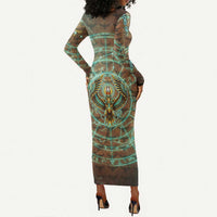 Horus Eye of Ra Long Sleeve Bodycon Dress Golden Falcon Ancient Egyptian Symbol in Futuristic