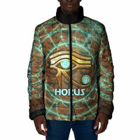 Horus Eye of Ra Padded Jacket Golden Falcon Ancient Egyptian Symbol in Futuristic