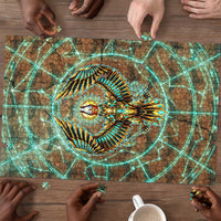 Horus Eye of Ra Puzzle Golden Falcon Ancient Egyptian Symbol in Futuristic
