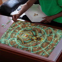 Horus Eye of Ra Puzzle Golden Falcon Ancient Egyptian Symbol in Futuristic