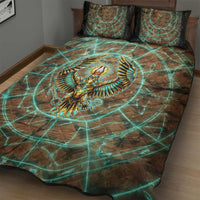Horus Eye of Ra Quilt Bed Set Golden Falcon Ancient Egyptian Symbol in Futuristic