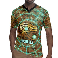 Horus Eye of Ra Rugby Jersey Golden Falcon Ancient Egyptian Symbol in Futuristic