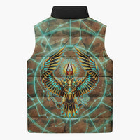 Horus Eye of Ra Sleeveless Puffer Jacket Golden Falcon Ancient Egyptian Symbol in Futuristic