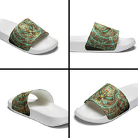 Horus Eye of Ra Slide Sandals Golden Falcon Ancient Egyptian Symbol in Futuristic