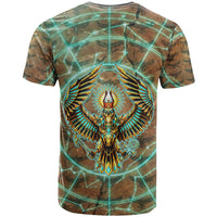 Horus Eye of Ra T shirt Golden Falcon Ancient Egyptian Symbol in Futuristic