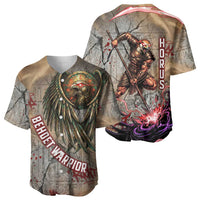 Horus Behdety Warrior Baseball Jersey with Falcon Mask and Spear Ancient Egyptian Combat