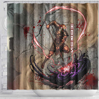 Horus Behdety Warrior Shower Curtain with Falcon Mask and Spear Ancient Egyptian Combat