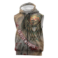 Horus Behdety Warrior Sleeveless Zip Hoodie with Falcon Mask and Spear Ancient Egyptian Combat