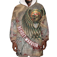 Horus Behdety Warrior Wearable Blanket Hoodie with Falcon Mask and Spear Ancient Egyptian Combat