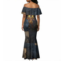 Heru-Ur Falcon Eyes Mermaid Dress Solar Disk Ancient Egyptian Mythology in Dark Stone