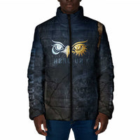 Heru-Ur Falcon Eyes Padded Jacket Solar Disk Ancient Egyptian Mythology in Dark Stone