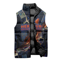 Heru-Ur Sleeveless Puffer Jacket Flaming Wings and Sword Ancient Egyptian Warrior
