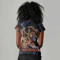 Heru-Ur Women V-Neck T-Shirt Flaming Wings and Sword Ancient Egyptian Warrior
