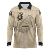 Imhotep Long Sleeve Polo Shirt Pyramid Blueprints Ancient Egyptian Architecture and Priest