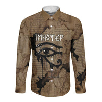 Imhotep Eye of Horus Long Sleeve Button Shirt Papyrus Scrolls Ancient Egyptian Medicine