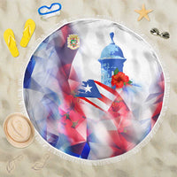 Puerto Rico Beach Blanket with Coqui Frog, Hibiscus Flowers, and Flag Landmark Design - Wonder Print Shop
