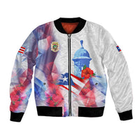 Puerto Rico Bomber Jacket with Coqui Frog, Hibiscus Flowers, and Flag Landmark Design - Wonder Print Shop