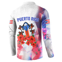 Puerto Rico Button Sweatshirt with Coqui Frog, Hibiscus Flowers, and Flag Landmark Design - Wonder Print Shop
