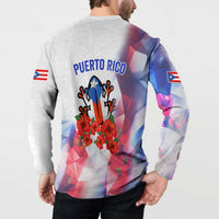 Puerto Rico Button Sweatshirt with Coqui Frog, Hibiscus Flowers, and Flag Landmark Design - Wonder Print Shop