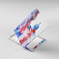 Puerto Rico Canvas Wall Art with Coqui Frog, Hibiscus Flowers, and Flag Landmark Design - Wonder Print Shop