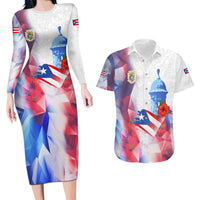 Puerto Rico Couples Matching Long Sleeve Bodycon Dress and Hawaiian Shirt with Coqui Frog, Hibiscus Flowers, and Flag Landmark Design - Wonder Print Shop