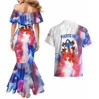 Puerto Rico Couples Matching Mermaid Dress and Hawaiian Shirt with Coqui Frog, Hibiscus Flowers, and Flag Landmark Design - Wonder Print Shop