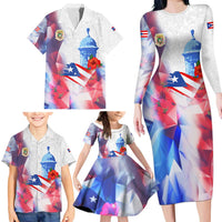 Puerto Rico Family Matching Long Sleeve Bodycon Dress and Hawaiian Shirt with Coqui Frog, Hibiscus Flowers, and Flag Landmark Design - Wonder Print Shop