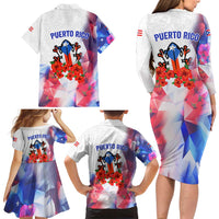 Puerto Rico Family Matching Long Sleeve Bodycon Dress and Hawaiian Shirt with Coqui Frog, Hibiscus Flowers, and Flag Landmark Design - Wonder Print Shop