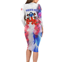 Puerto Rico Family Matching Long Sleeve Bodycon Dress and Hawaiian Shirt with Coqui Frog, Hibiscus Flowers, and Flag Landmark Design - Wonder Print Shop