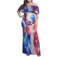 Puerto Rico Family Matching Off Shoulder Maxi Dress and Hawaiian Shirt with Coqui Frog, Hibiscus Flowers, and Flag Landmark Design - Wonder Print Shop