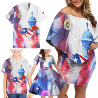 Puerto Rico Family Matching Off Shoulder Short Dress and Hawaiian Shirt with Coqui Frog, Hibiscus Flowers, and Flag Landmark Design - Wonder Print Shop