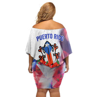 Puerto Rico Family Matching Off Shoulder Short Dress and Hawaiian Shirt with Coqui Frog, Hibiscus Flowers, and Flag Landmark Design - Wonder Print Shop