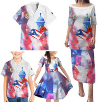 Puerto Rico Family Matching Puletasi and Hawaiian Shirt with Coqui Frog, Hibiscus Flowers, and Flag Landmark Design - Wonder Print Shop