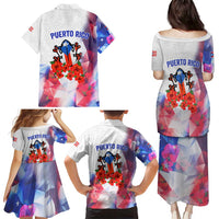 Puerto Rico Family Matching Puletasi and Hawaiian Shirt with Coqui Frog, Hibiscus Flowers, and Flag Landmark Design - Wonder Print Shop