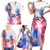 Puerto Rico Family Matching Short Sleeve Bodycon Dress and Hawaiian Shirt with Coqui Frog, Hibiscus Flowers, and Flag Landmark Design - Wonder Print Shop