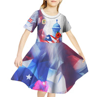 Puerto Rico Kid Short Sleeve Dress with Coqui Frog, Hibiscus Flowers, and Flag Landmark Design - Wonder Print Shop