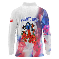 Puerto Rico Long Sleeve Polo Shirt with Coqui Frog, Hibiscus Flowers, and Flag Landmark Design - Wonder Print Shop