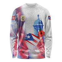 Puerto Rico Long Sleeve Shirt with Coqui Frog, Hibiscus Flowers, and Flag Landmark Design - Wonder Print Shop