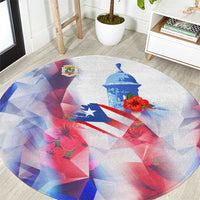 Puerto Rico Round Carpet with Coqui Frog, Hibiscus Flowers, and Flag Landmark Design - Wonder Print Shop