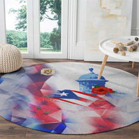 Puerto Rico Round Carpet with Coqui Frog, Hibiscus Flowers, and Flag Landmark Design - Wonder Print Shop