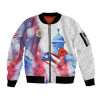 Puerto Rico Sleeve Zip Bomber Jacket with Coqui Frog, Hibiscus Flowers, and Flag Landmark Design - Wonder Print Shop