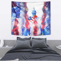 Puerto Rico Tapestry with Coqui Frog, Hibiscus Flowers, and Flag Landmark Design - Wonder Print Shop