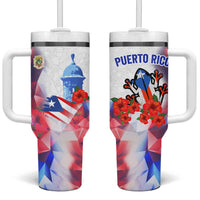 Puerto Rico Tumbler With Handle with Coqui Frog, Hibiscus Flowers, and Flag Landmark Design - Wonder Print Shop