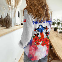 Puerto Rico Women Casual Shirt with Coqui Frog, Hibiscus Flowers, and Flag Landmark Design - Wonder Print Shop
