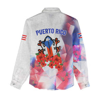 Puerto Rico Women Casual Shirt with Coqui Frog, Hibiscus Flowers, and Flag Landmark Design - Wonder Print Shop