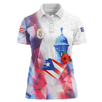 Puerto Rico Women Polo Shirt with Coqui Frog, Hibiscus Flowers, and Flag Landmark Design - Wonder Print Shop