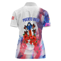 Puerto Rico Women Polo Shirt with Coqui Frog, Hibiscus Flowers, and Flag Landmark Design - Wonder Print Shop