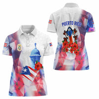 Puerto Rico Women Polo Shirt with Coqui Frog, Hibiscus Flowers, and Flag Landmark Design - Wonder Print Shop